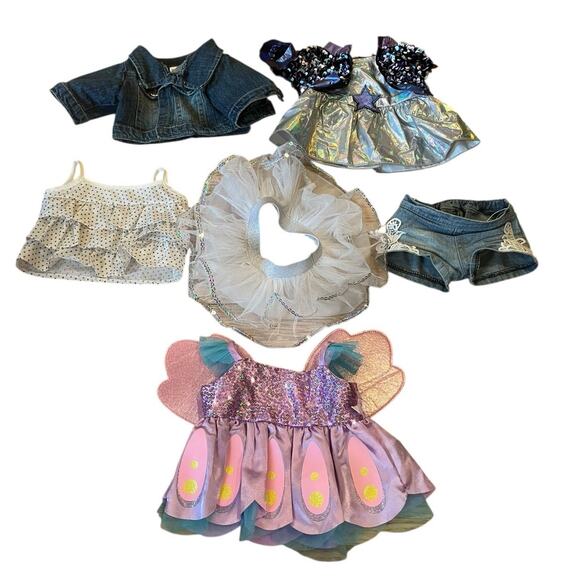 Build A Bear Clothes Girl Lot butterfly Dress Denim Jacket Skirt Shorts 6 Pieces - Picture 1 of 8